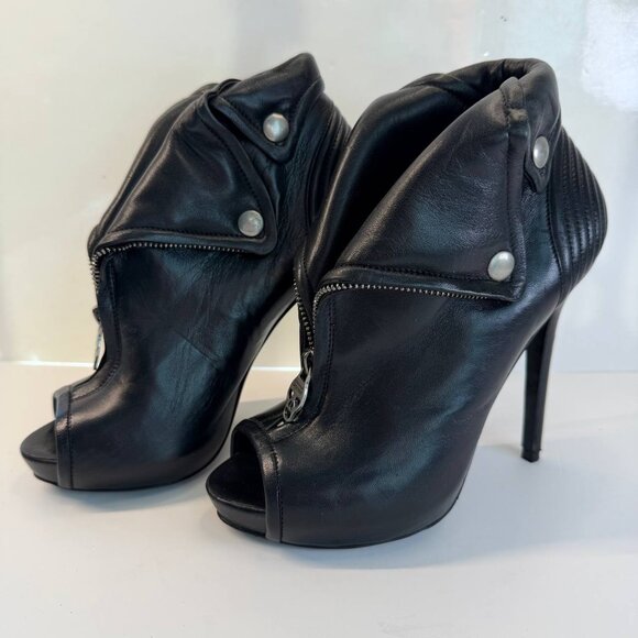 Alexander McQueen Leather Peep-Toe Platform Booties – Black – EU 36 - Picture 3 of 16